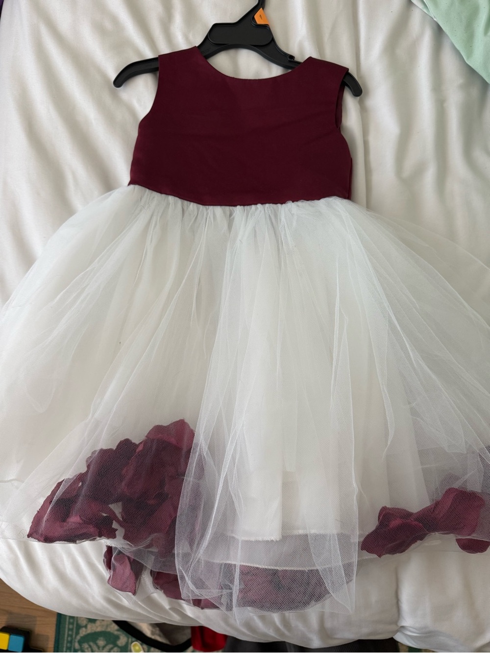 Girls Burgundy and White Tulle Flower Girl Dress